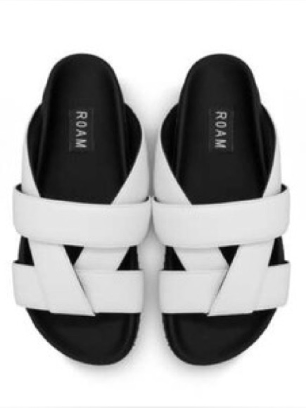 ROAM Ribbon Slides in White Black Molded Footbed Size 6 1/2